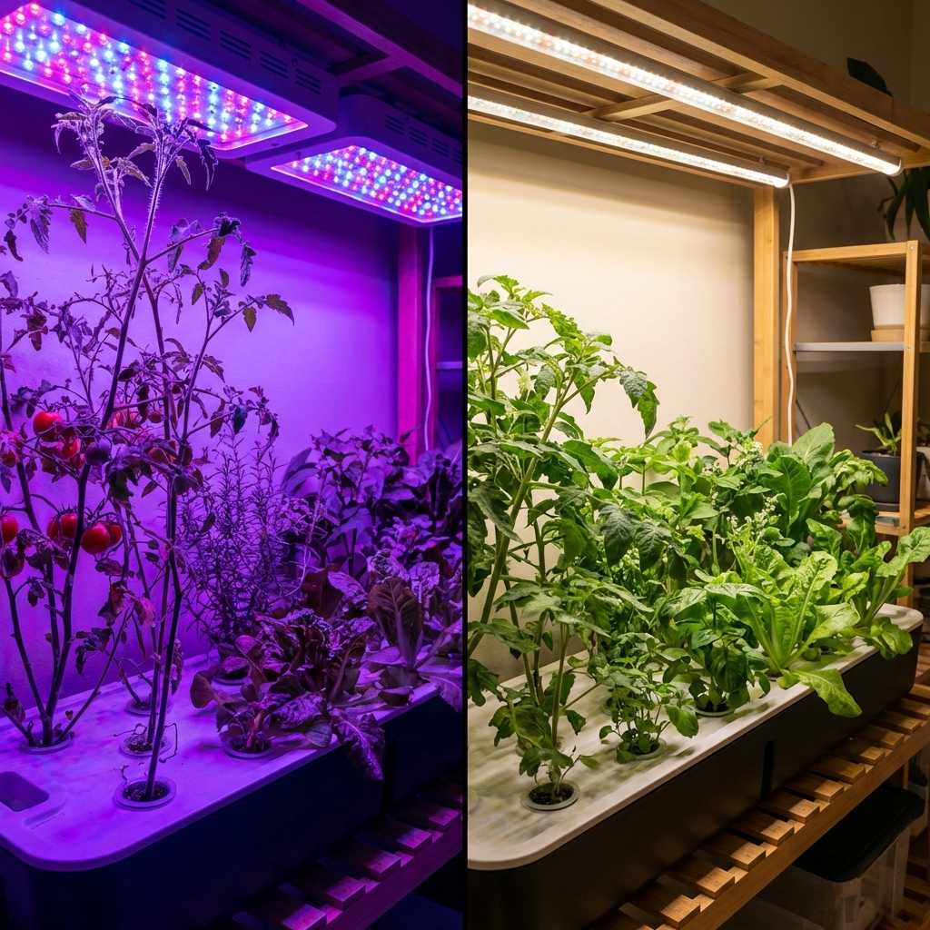 Comparison of purple blurple light vs natural white full spectrum light