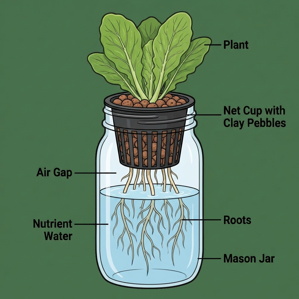 Diagram showing air gap in Kratky Mason Jar method