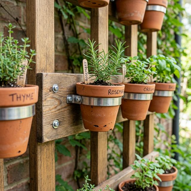 Close-up of a modular pocket system for herbs