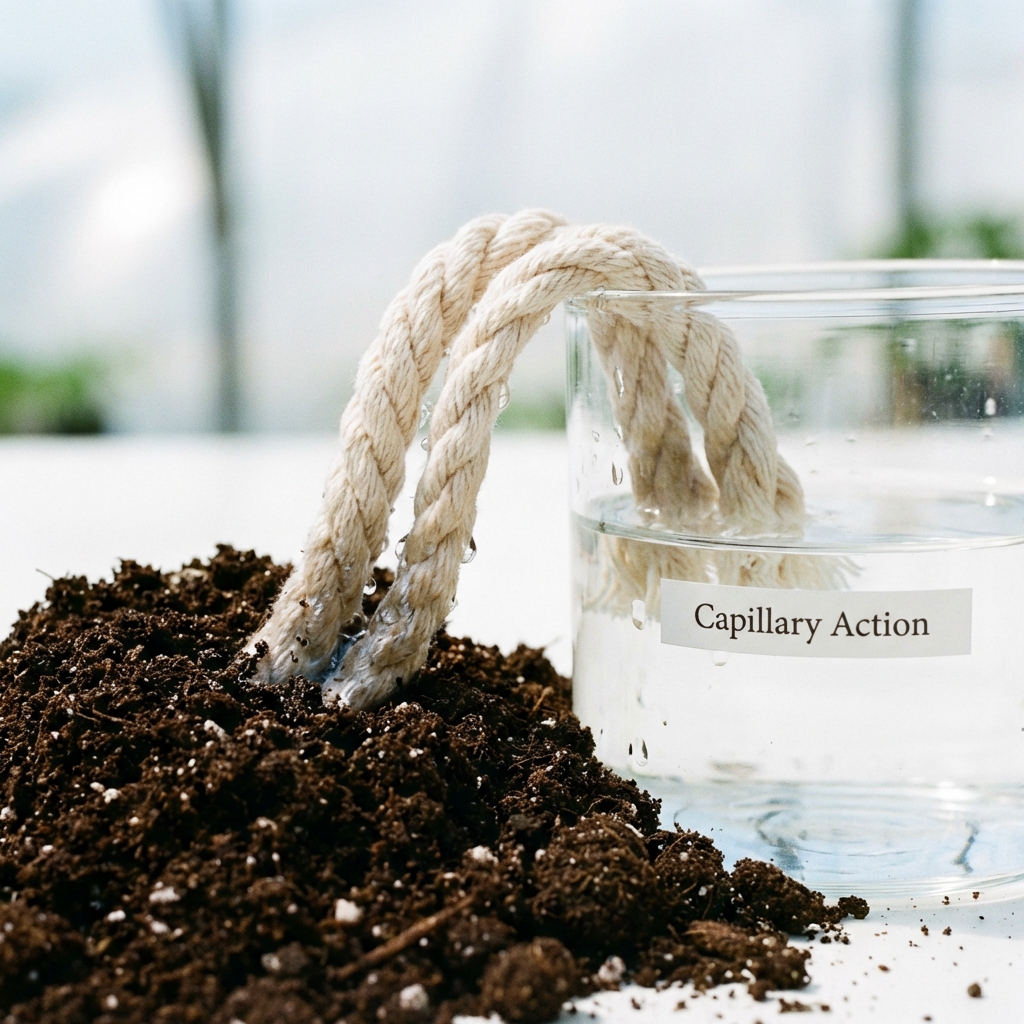 Close up of cotton wick threaded through bottle neck